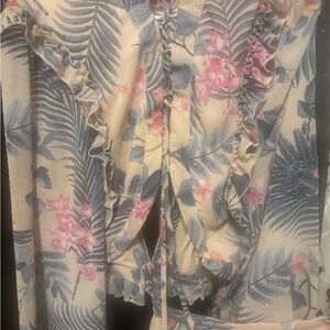 Fashion Nova Floral Ruffle Midi Dress - Pink and Blue